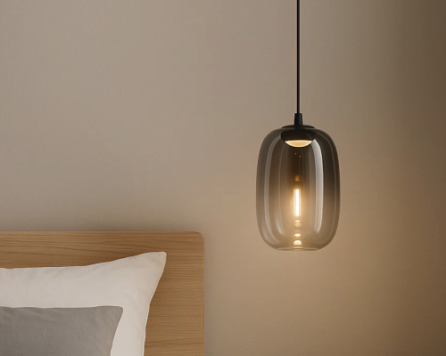 Small Bedroom Setup: Glass Pendant Bedside Lamp