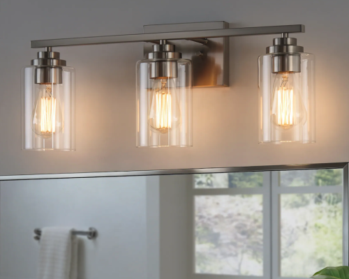 Modern Clear Glass Cylinder Vanity Lighting for Guest Bathroom